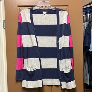 Crown & Ivy Navy and Pink Striped Cardigan